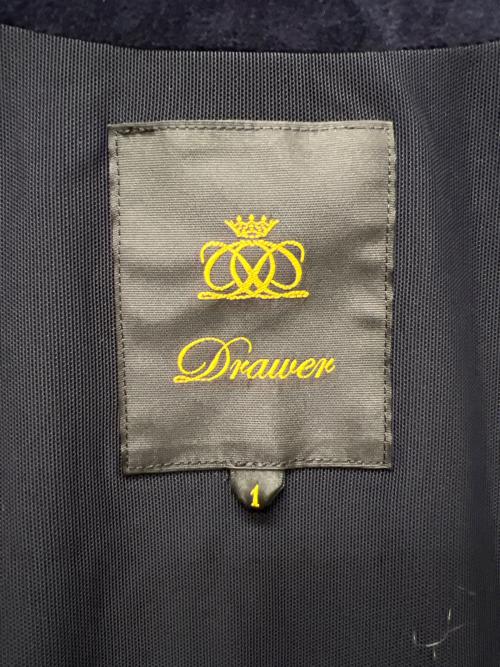 DRAWER（ドゥロワー）DRAWER (ドゥロワー) ベロア 別珍ロゴ刺繍ジップアップ ブルゾン ネイビー サイズ:１の古着・服飾アイテム