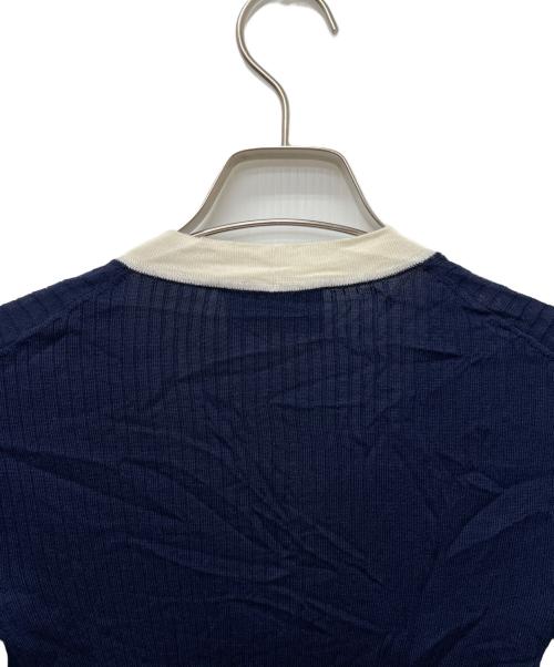 PRADA（プラダ）PRADA (プラダ) リブニットカーディガン ネイビー×ホワイト サイズ:38の古着・服飾アイテム