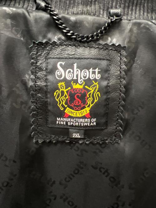 Schott（ショット）Schott (ショット) シングルライダースジャケット ブラック×ホワイト サイズ:2XLの古着・服飾アイテム