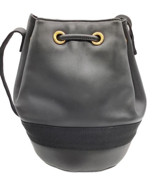 Salvatore Ferragamo（サルヴァトーレ フェラガモ）Salvatore Ferragamo (サルヴァトーレ フェラガモ) 巾着ショルダーバッグ ブラック×ゴールドの古着・服飾アイテム