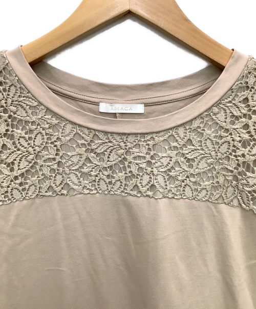 AMACA（アマカ）AMACA (アマカ) クールスムース×レースTシャツワンピース ベージュ サイズ:38の古着・服飾アイテム