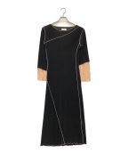 PRIVEVEプリヴェヴェ）の古着「プリーツメロウワンピース」｜ブラック×パープル×ベージュ