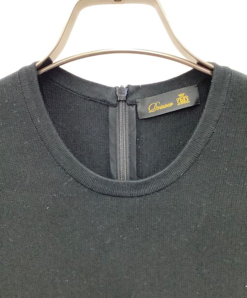 DRAWER（ドゥロワー）DRAWER (ドゥロワー) 16Gミラノ編みヘムフレアショートスリーブ ブラック サイズ:FREEの古着・服飾アイテム