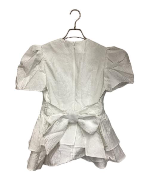 BORDERS at BALCONY（ボーダーズアットバルコニー）BORDERS at BALCONY (ボーダーズアットバルコニー) ジャガードペプラムトップス ホワイト サイズ:38の古着・服飾アイテム