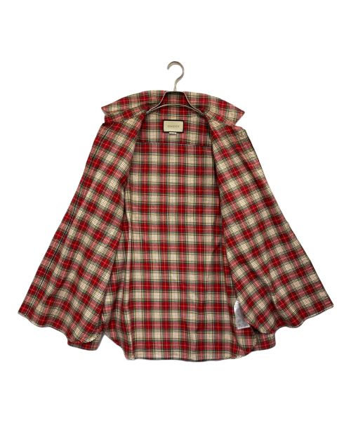 GUCCI（グッチ）GUCCI (グッチ) バック刺繍チェックシャツ レッド×グリーン サイズ:54の古着・服飾アイテム