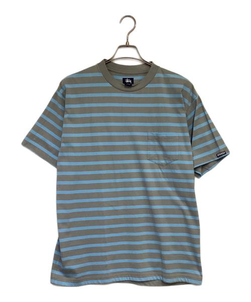 stussy（ステューシー）stussy (ステューシー) ボーダー 半袖Tシャツ ブルー×グレー サイズ:Lの古着・服飾アイテム
