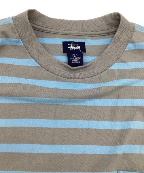 stussy（ステューシー）stussy (ステューシー) ボーダー 半袖Tシャツ ブルー×グレー サイズ:Lの古着・服飾アイテム