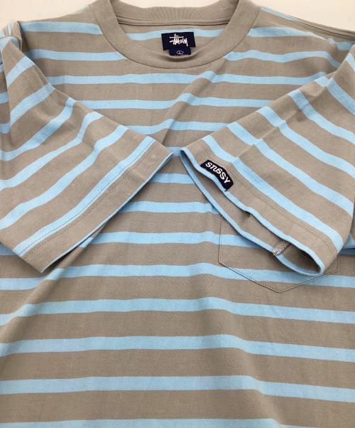 stussy（ステューシー）stussy (ステューシー) ボーダー 半袖Tシャツ ブルー×グレー サイズ:Lの古着・服飾アイテム