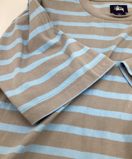 stussy（ステューシー）stussy (ステューシー) ボーダー 半袖Tシャツ ブルー×グレー サイズ:Lの古着・服飾アイテム