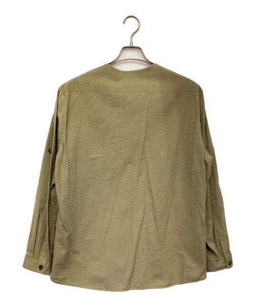 LARDINI（ラルディーニ）LARDINI (ラルディーニ) シアサッカー ノーカラー シャツブルゾン グリーン サイズ:Lの古着・服飾アイテム