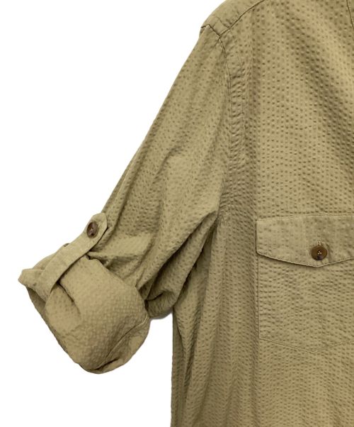 LARDINI（ラルディーニ）LARDINI (ラルディーニ) シアサッカー ノーカラー シャツブルゾン グリーン サイズ:Lの古着・服飾アイテム