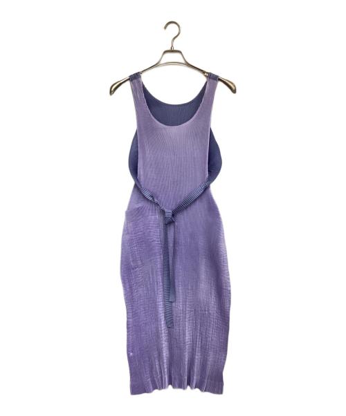 MIYAKE DESIGN STUDIO（ミヤケ デザイン スタジオ）MIYAKE DESIGN STUDIO (ミヤケ デザイン スタジオ) エプロンプリーツワンピース ブルー×パープル サイズ:-の古着・服飾アイテム