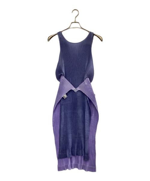 MIYAKE DESIGN STUDIO（ミヤケ デザイン スタジオ）MIYAKE DESIGN STUDIO (ミヤケ デザイン スタジオ) エプロンプリーツワンピース ブルー×パープル サイズ:-の古着・服飾アイテム