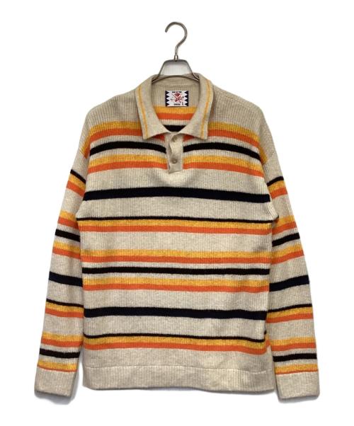 son of the cheese（（サノバチーズ））son of the cheese (サノバチーズ) Border Polo（ボーダー ポロ）ニット ベージュ サイズ:Lの古着・服飾アイテム