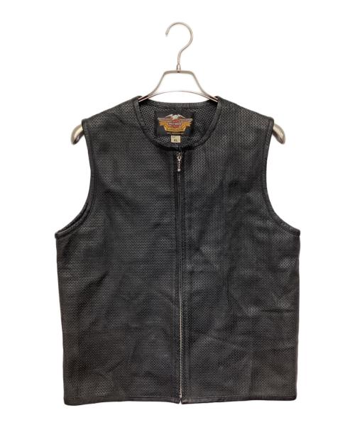 HARLEY-DAVIDSON（ハーレーダビッドソン）HARLEY-DAVIDSON (ハーレーダビッドソン) レザーメッシュベスト ブラック サイズ:XLの古着・服飾アイテム