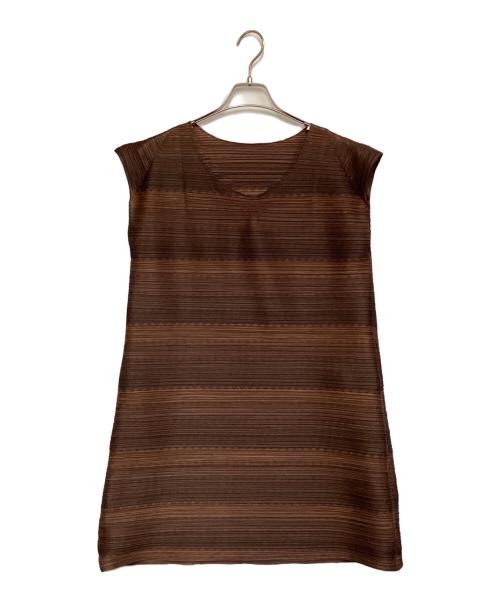 PLEATS PLEASE（プリーツプリーズ）PLEATS PLEASE (プリーツプリーズ) ノースリーブカットソー ブラウン サイズ:3の古着・服飾アイテム