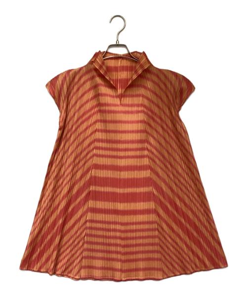 PLEATS PLEASE（プリーツプリーズ）PLEATS PLEASE (プリーツプリーズ) ノースリーブカットソー レッド×ピンク サイズ:3の古着・服飾アイテム