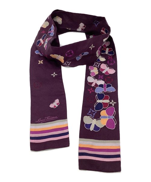 LOUIS VUITTON（ルイ ヴィトン）LOUIS VUITTON (ルイ ヴィトン) バンドー 蝶モチーフ スカーフ パープルの古着・服飾アイテム