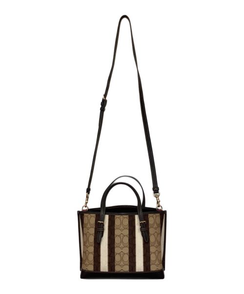 COACH（コーチ）COACH (コーチ) ストライプジャガード モリー25　2WAYバッグ ブラウン×ブラックの古着・服飾アイテム
