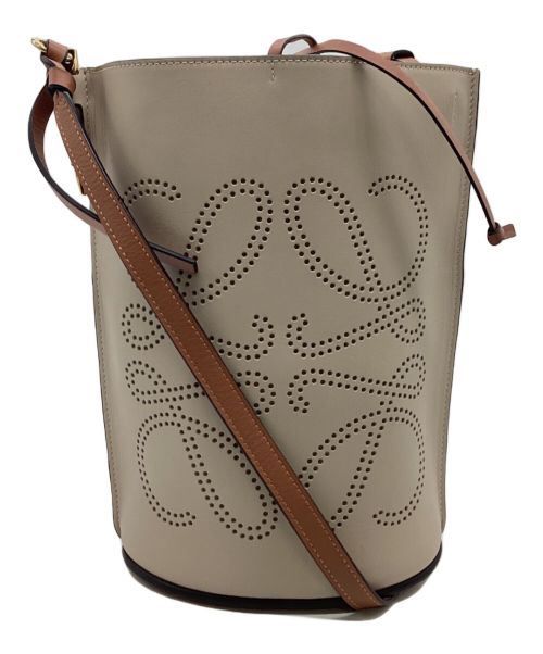 LOEWE（ロエベ）LOEWE (ロエベ) アナグラムゲート バケットショルダーバッグ ベージュ×ブラウンの古着・服飾アイテム