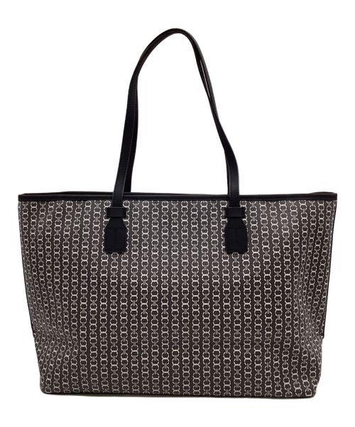 TORY BURCH（トリーバーチ）TORY BURCH (トリーバーチ) GEMINI LINK CANVAS TOP-ZIP TOTE BAG（ジェミニ リンク キャンバス トップ－ジップ トート バッグ） グレー×ブラックの古着・服飾アイテム