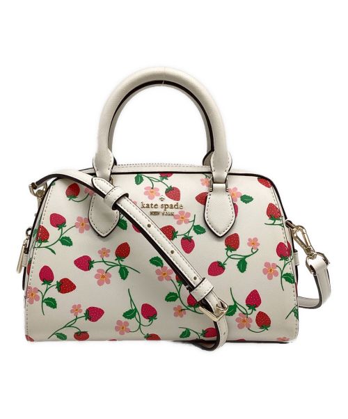 Kate Spade（ケイトスペード）Kate Spade (ケイトスペード) マディソン ストロベリー バイン プリント ダッフル クロスボディ ホワイト×ピンクの古着・服飾アイテム