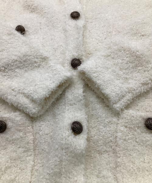 Whim Gazette（ウィムガゼット）Whim Gazette (ウィムガゼット) ニットツイードボタンジャケット ホワイト サイズ:Fの古着・服飾アイテム