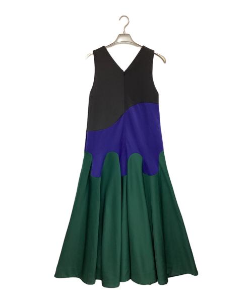 UN3D.（アンスリード）UN3D. (アンスリード) ノースリーブワンピース ブラック×ブルー×グリーン サイズ:38の古着・服飾アイテム