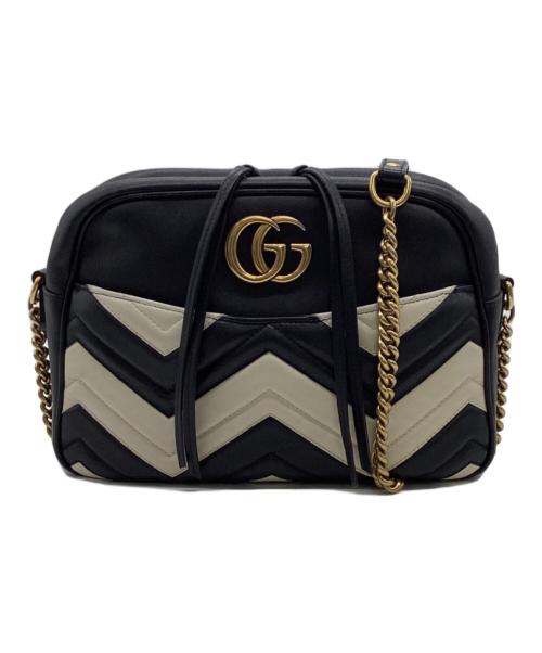 GUCCI（グッチ）GUCCI (グッチ) GGマーモント レザー チェーン ショルダーバッグ ブラック×ホワイトの古着・服飾アイテム
