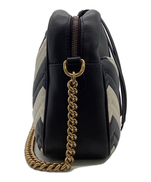 GUCCI（グッチ）GUCCI (グッチ) GGマーモント レザー チェーン ショルダーバッグ ブラック×ホワイトの古着・服飾アイテム
