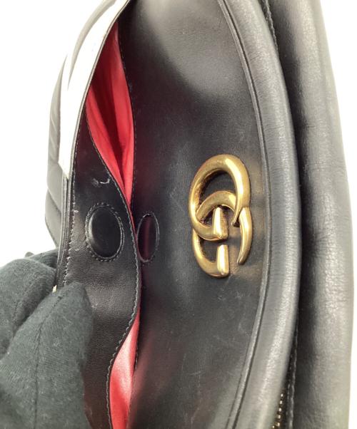 GUCCI（グッチ）GUCCI (グッチ) GGマーモント レザー チェーン ショルダーバッグ ブラック×ホワイトの古着・服飾アイテム