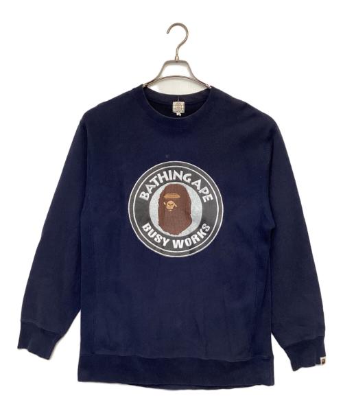 A BATHING APE（アベイシングエイプ）A BATHING APE (ア ベイシング エイプ) BUSTY WORKS クルーネック スウェット ネイビー サイズ:Lの古着・服飾アイテム
