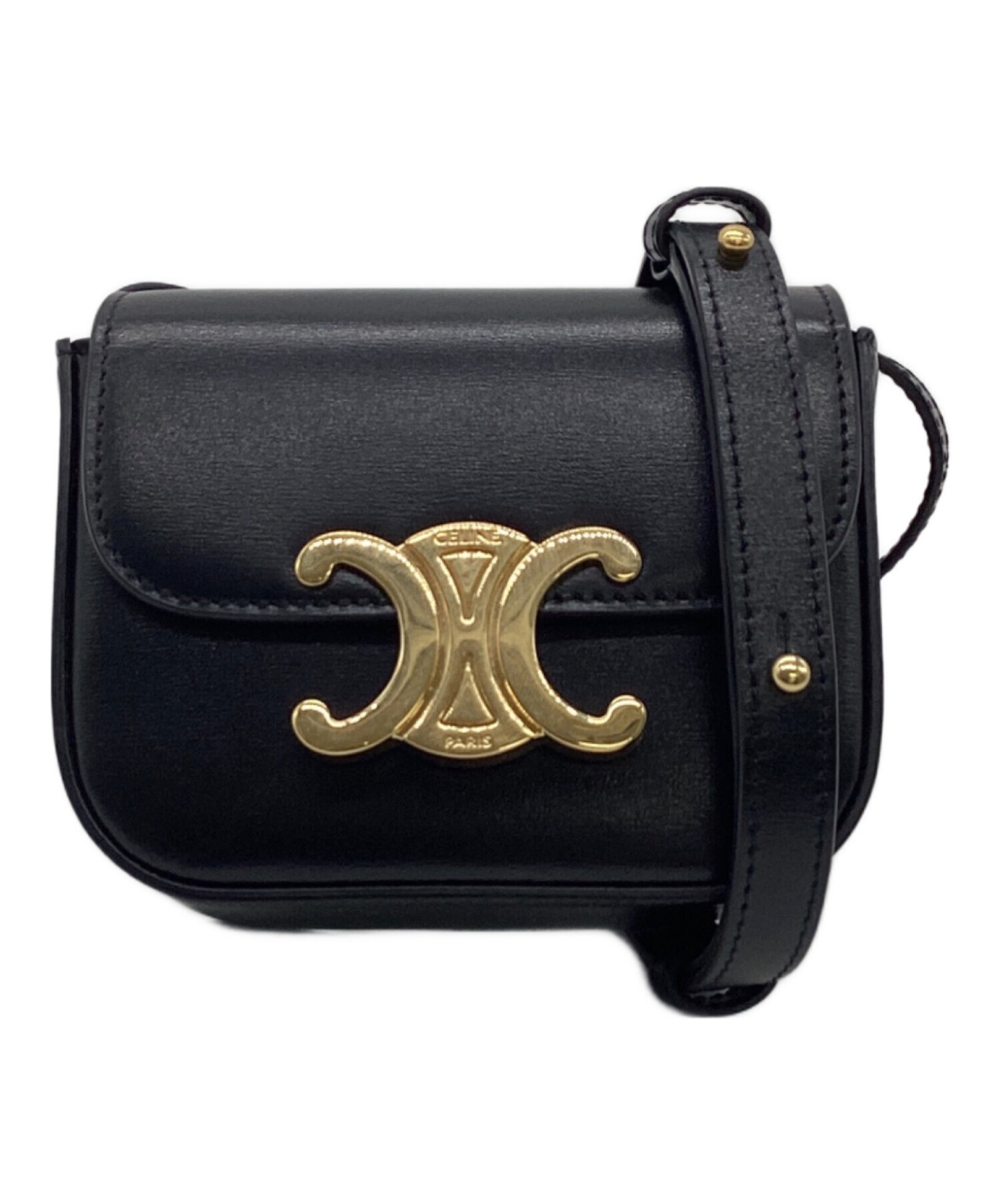 CELINE ミニクロードシャイニーカーフスキンブラック