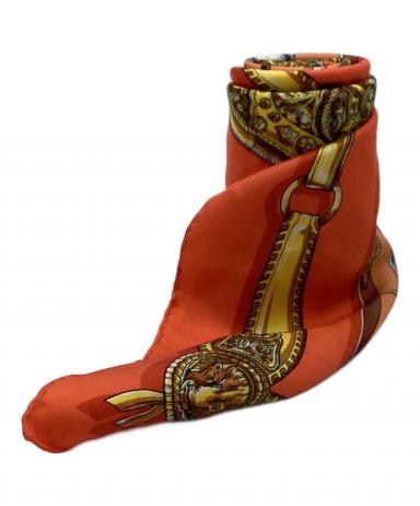 中古・古着通販】GUCCI (グッチ) 馬柄 シルクスカーフ オレンジ