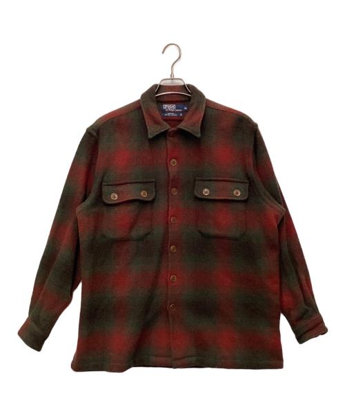 POLO BY RALPH LAUREN（ポロ バイ ラルフローレン）POLO BY RALPH LAUREN (ポロ バイ ラルフローレン) ウール チェック シャツジャケット ブラウン×レッド サイズ:Mの古着・服飾アイテム