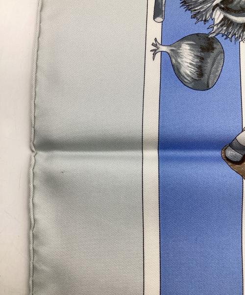 HERMES（エルメス）HERMES (エルメス) カレ90 CONFIDENTS DES COEURS（心の友）テディベア ブルーの古着・服飾アイテム