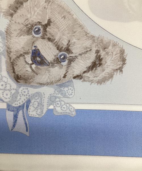 HERMES（エルメス）HERMES (エルメス) カレ90 CONFIDENTS DES COEURS（心の友）テディベア ブルーの古着・服飾アイテム