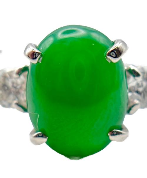 NO BRAND（ノーブランド）NO BRAND (ノーブランド) Natural Jadeite Jade & Diamond Ring天然ジェダイト 翡翠ダイヤリング サイズ:8号の古着・服飾アイテム
