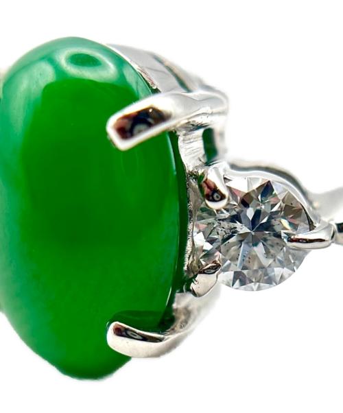 NO BRAND（ノーブランド）NO BRAND (ノーブランド) Natural Jadeite Jade & Diamond Ring天然ジェダイト 翡翠ダイヤリング サイズ:8号の古着・服飾アイテム