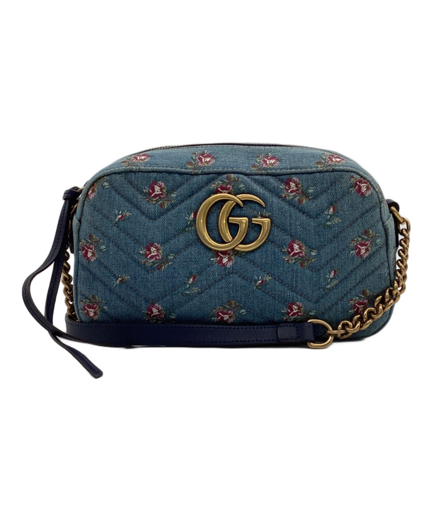 GUCCI (グッチ) GGマーモント デニム チェーンショルダーバッグ ブルー