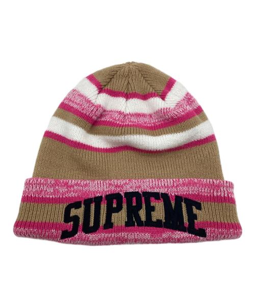 SUPREME（シュプリーム）SUPREME (シュプリーム) Heather Stripe Beanie（ヘザー ストライプ ビーニー） ベージュ×ピンクの古着・服飾アイテム
