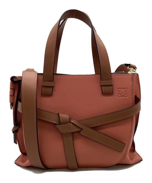 LOEWE（ロエベ）LOEWE (ロエベ) ゲート トップハンドルスモール 2WAYバッグ サーモンピンク×ブラウンの古着・服飾アイテム