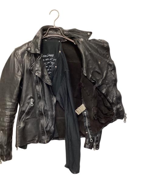 ISAMU KATAYAMA BACKLASH（イサムカタヤマ・バックラッシュ）ISAMU KATAYAMA BACKLASH (イサムカタヤマ・バックラッシュ)  イタリー ショルダー ガーメントダイ ダブルライダース ブラック サイズ:Sの古着・服飾アイテム