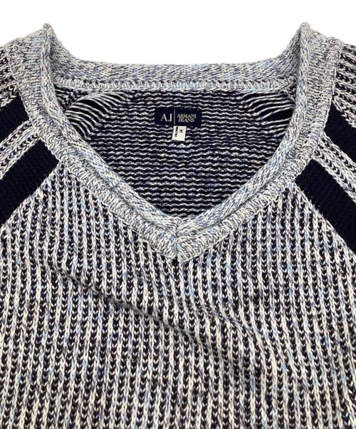 ARMANI JEANS（アルマーニジーンズ）ARMANI JEANS (アルマーニジーンズ) カーブニット グレー×ネイビー サイズ:Mの古着・服飾アイテム