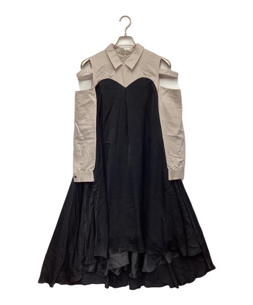 hazama（ハザマ）hazama (ハザマ) シャツとドレスの二重装 グレー×ブラック サイズ:Sの古着・服飾アイテム