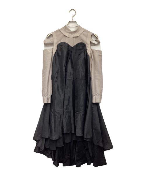 hazama（ハザマ）hazama (ハザマ) シャツとドレスの二重装 グレー×ブラック サイズ:Sの古着・服飾アイテム