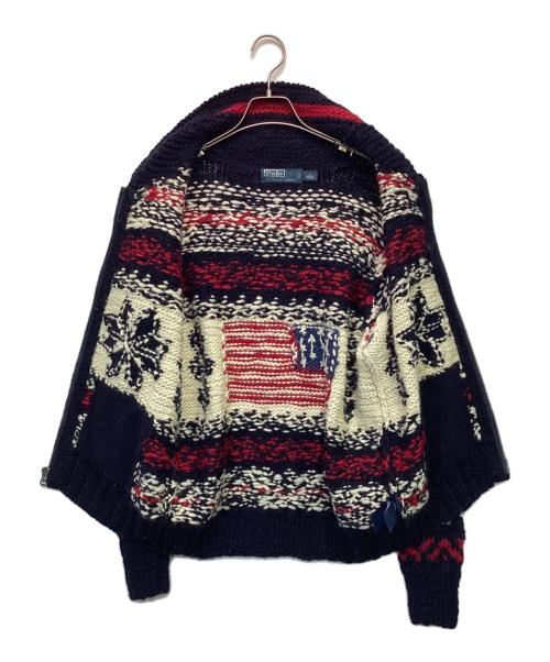 Polo by RalphLauren（ポロ バイ ラルフローレン）Polo by RalphLauren (ポロ バイ ラルフローレン) カウチンニットカーディガン ホワイト×ネイビー サイズ:Sの古着・服飾アイテム