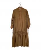 FEMMENTファモン）の古着「ナイロンモノフィラメントオーガンジーシャツカラースウィッチングロングドレス」｜ブラウン