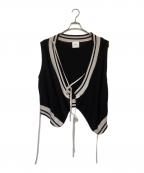 Siseシセ）の古着「ニット ベスト カーディガン」｜ホワイト×ブラック