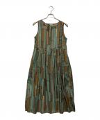 LE GLAZIKル グラジック）の古着「バティック スリーブレスワンピース」｜ブラウン×グリーン